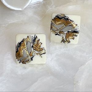 Handmade Abstract White Gold Tone Clay Earrings